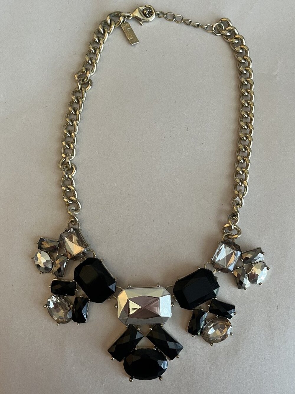 The Limited Black & Silver & Gold w/ Faux Gems Statement Necklace